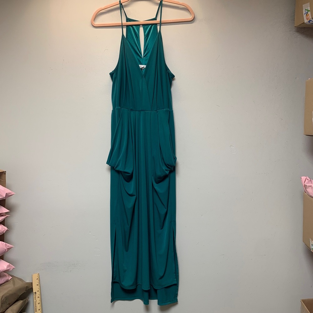 BCBGeneration Maxi Dress Women M Teal Excellent Pockets Slit Halter 15527
